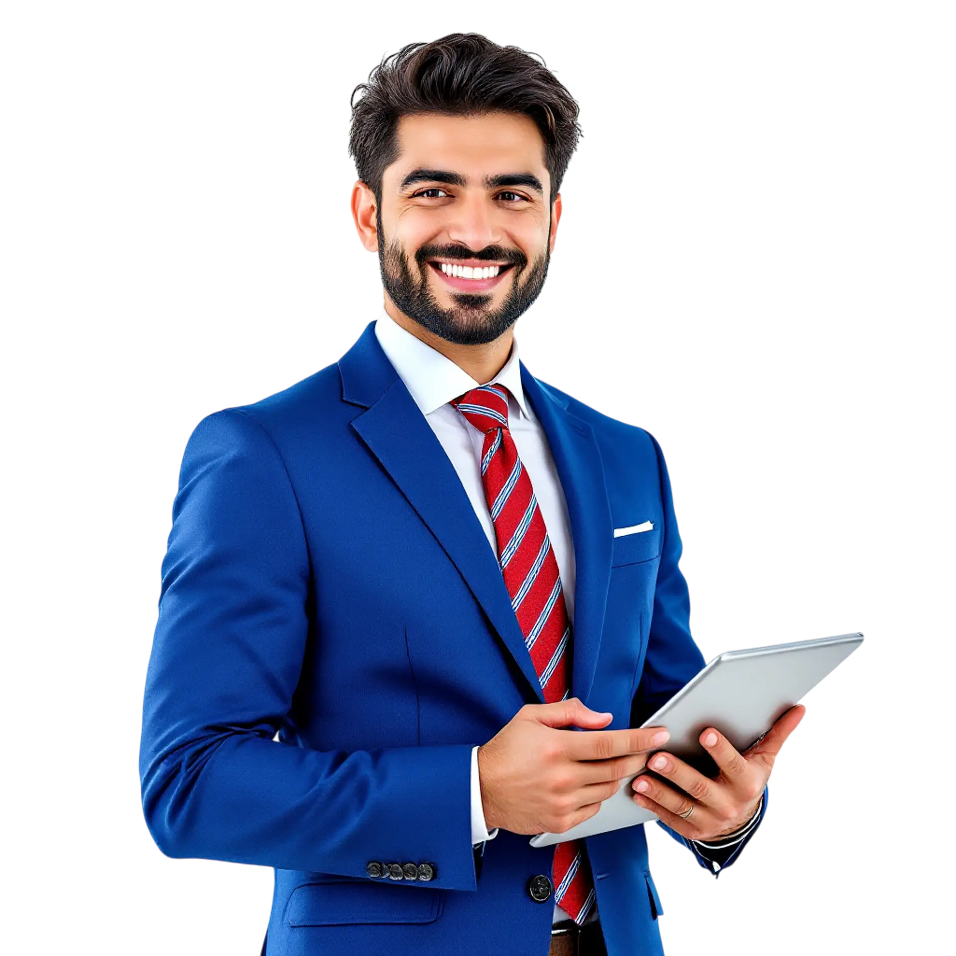 vecteezy a man in a suit holding a tablet computer 57229272